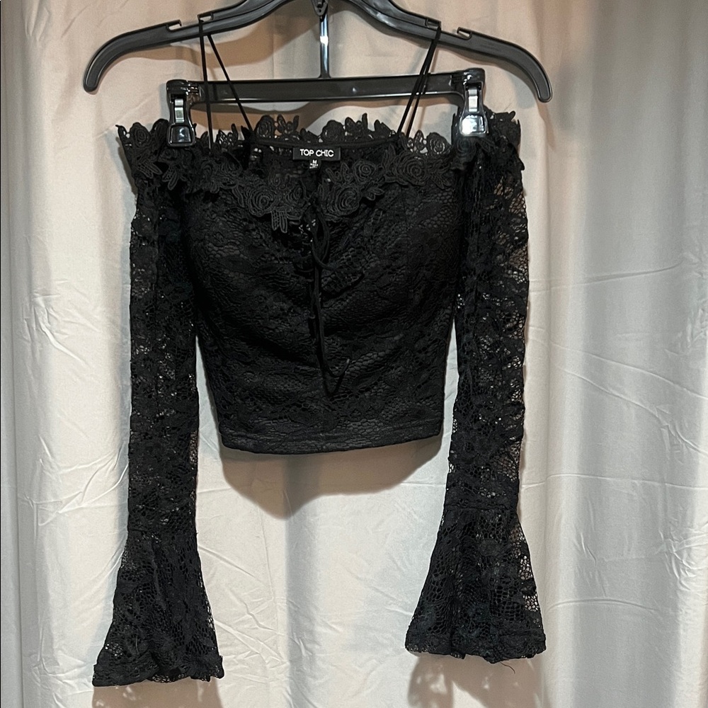 Black Lace Off-Shoulder Women's Crop Top